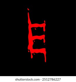 Letra e en estilo rojo sangre, diseño de letras dibujado a mano de Ilustración vectorial