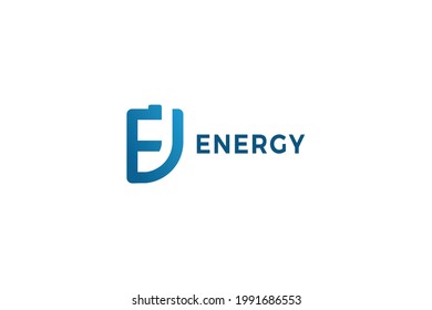 Letter E blue color battery shape energetic logo