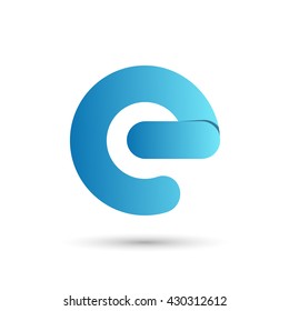 Letter e with blue color on white background