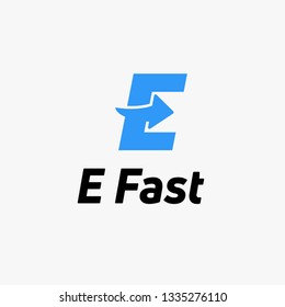 Letter E Blue logo with negative space arrow logo for business, transportation, delivery company . - Vector Illustration