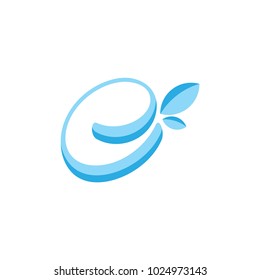 letter e blue water leaf natural symbol logo