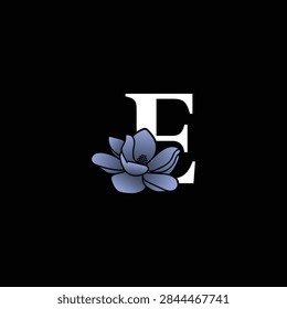Letter E with bluish flower logo design, Vector