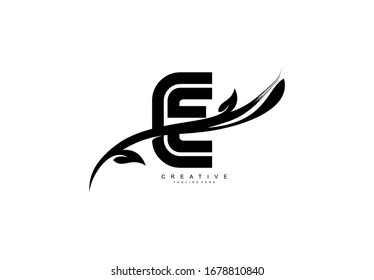 Letter E Bold Linked Artistic Black Swoosh Shape Logo Design Vector