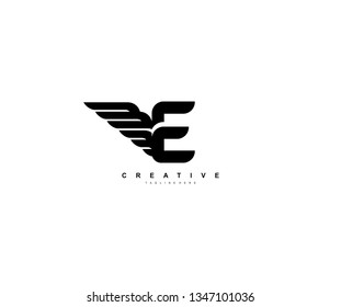 Letter E Bold Strong Wings Shape Modern Element Logo