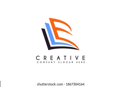 Letter E Book Logo Education Flat Vector Design Template Element