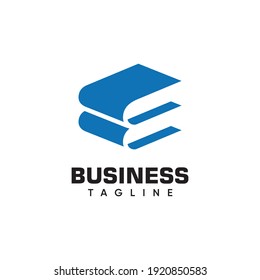 Letter E book logo with a pile of books symbols icon design for business or company logo in simple style and shape