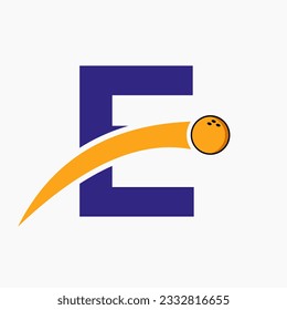 Letter E Bowling Logo. Bowling Ball Symbol With Moving Ball Icon