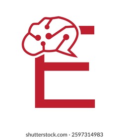 Letter E Brain Logo Design Vector Template
