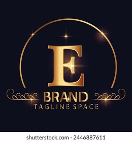 letter E brand logo concept in golden style