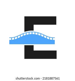 Letter E Bridge Logo for Transportation, Journey and Construction Business Vector Template