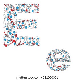 Letter E. Bright element  alphabet.  ABC  in vector. Perfect for backgrounds of flyers, posters, invitations, cards, webs graphics, blogs, banners, and more.