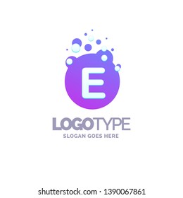 Letter E Bubbles Logo Purple Template. Vector Brand Name Design