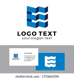letter E building with business card template