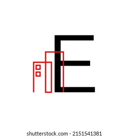 letter E with building decoration vector logo design element