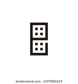 Letter e building, home, square geometric symbol simple logo vector