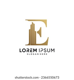 Letter E and building logo design vector illustration with creative concept