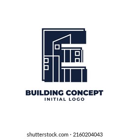 letter E with building object initial vector logo design suitable for real estate and property business