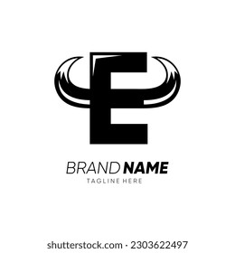 Letter E Bull Horn Logo Design Vector Icon Graphic Illustration