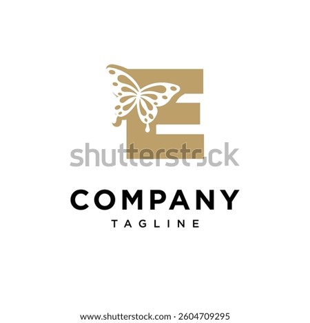 Letter E Butterfly Gold Logo Icon Vector