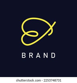 Letter E Butterfly Line Art Logo Design with Golden Color