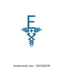 Letter E with caduceus icon logo design vector template