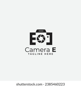 Letter E and Camera logo design simple and clean icon