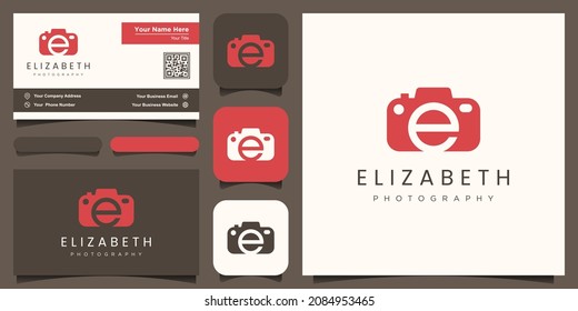 letter E camera logo. camera photography logo with letter E icon vector template
