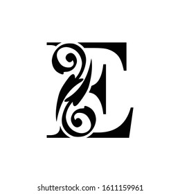 letter E capital.  Black flower alphabet.  Beautiful letters 