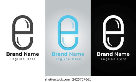 Letter e Capsule Logo, Elegant and simple logo of letter e that forms negative space capsule. Can be used as brand identity of medical