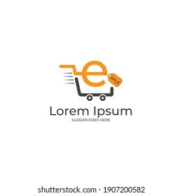Logo de la letra e del carrito, logotipo de la compra e, ilustración del icono