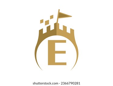 Letter E Castle Modern Logo Design Vector illustration template. Graphic Alphabet Symbol For Corporate Business