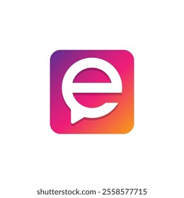 Letter e chat logo, letter e talk logo. Colorful style letter E bubble chat logo.