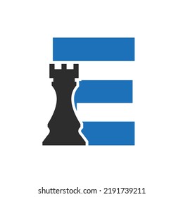 Letter E Chess Game Logo Design Vector Template. Chess Logo Type Symbol