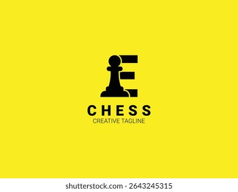 Letter E chess logo with pawn. Chess sport monogram logo template