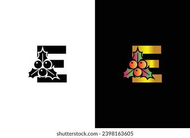 Letter E with Christmas Logo. typography element for Christmas, new year and winter holiday design.