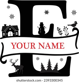 Letra E, E Monograma de Navidad, Alfabeto de Navidad, Alfabeto dividido de Navidad, Letra separada Santa Hat, nombre de familia de Navidad, nombre personalizado, nombre personalizado