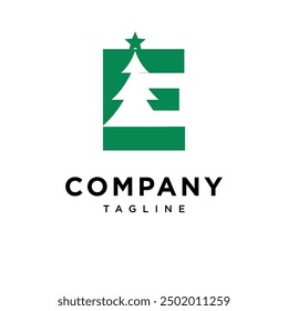 Letter E Christmas Tree logo icon vector