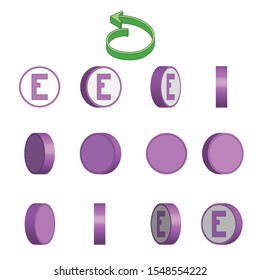 Letter E in circle rotation sequence sprite sheet on white background. Vector illustration.