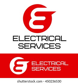 The Letter E In A Circle And The Words - ELECTRICAL SERVICES. Vector Logo And Sign.