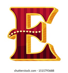 Letter E in circus style. Vector illustration on a white background.