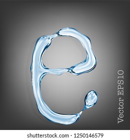 Letter e from clear transparent bluish water droplets. Vector EPS 10.