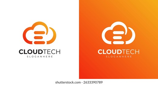 Letter E cloud logo design with modern orange gradient, tech and digital concept symbol