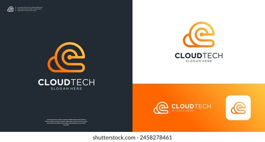 Letter E cloud tech logo design template.