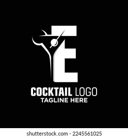 Letter E Cocktail Logo Design Template Inspiration, Vector Illustration.