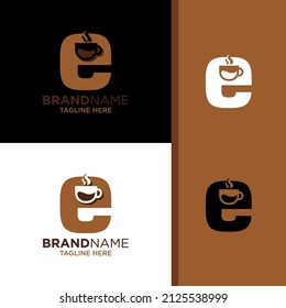 Letter E Coffee Cup, Tea, Chocolate, Logo Design Template Inspiration, Vector Illustration.