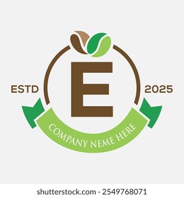 Letter E Coffee Logo Design, Coffee Shop Logo. Coffee Beans Symbol