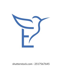 Letra E Colibri Diseño de logotipos Icono de Vector Ilustración de símbolos de emblema gráfico