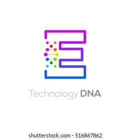 Letter E colorful with abstract biotechnology dna logotype. Medicine, science, laboratory,Technology DNA vector concept