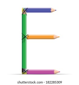 Letter E with colorful crayons