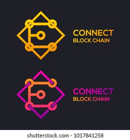Letter E Colorful Dots logo with Modern line Cross Square shape, Connect Technology and Digital, Blockchain, Bitcoin Cryptocurrency data concept for your Corporate identity